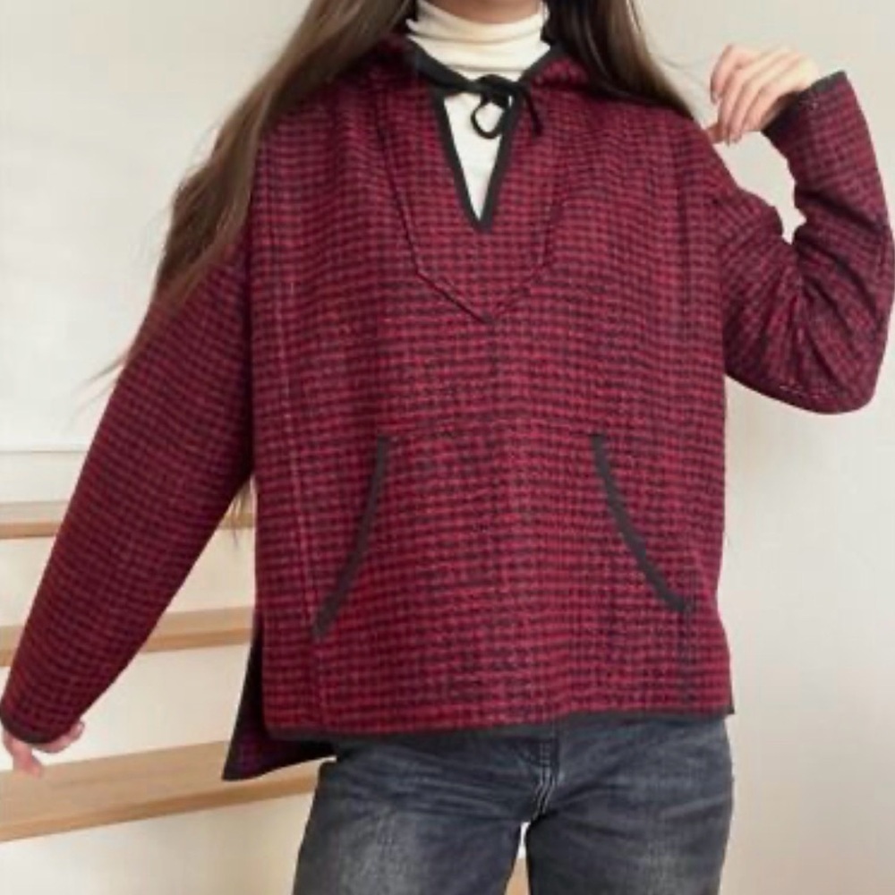 Madewell Red and Black Brushed Houndstooth Oversized Hoodie - Women’s Medium - Picture 3 of 8